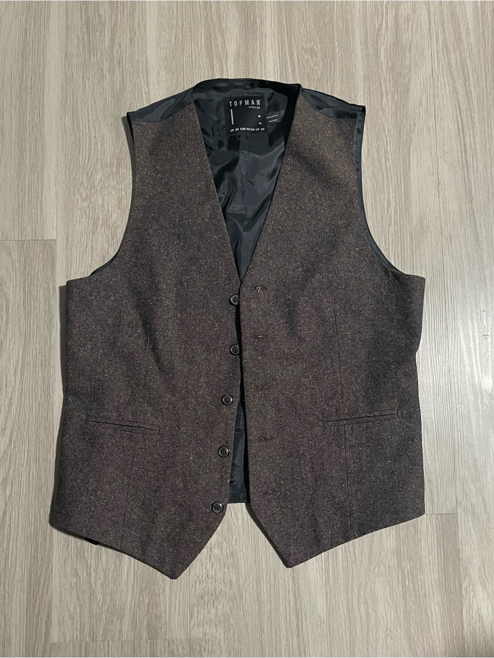 Topman Men's Dark Brown Tweed Waistcoat Vest